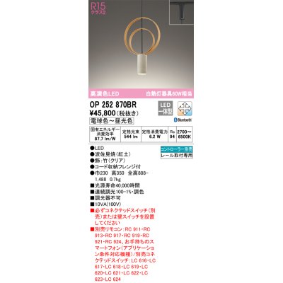 画像1: オーデリック　OP252870BR　ペンダントライト 調光 調色 Bluetooth コントローラー別売 LED一体型 電球色〜昼光色 プラグタイプ 波佐見焼