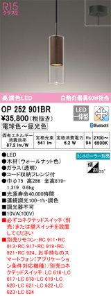 オーデリック　OP252901BR　ペンダントライト 調光 調色 Bluetooth コントローラー別売 LED一体型 電球色〜昼光色 フレンジタイプ ウォールナット色