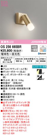 オーデリック　OS256665BR　スポットライト 調光 調色 Bluetooth コントローラー別売 LED一体型 電球色〜昼光色 フレンジタイプ サテンゴールド