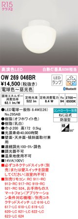 オーデリック　OW269046BR　バスルームライト 調光 調色 Bluetooth コントローラー別売 LEDランプ 電球色〜昼光色 防湿型 オフホワイト