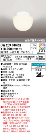 オーデリック　OW269046RG　バスルームライト フルカラー 調光 調色 Bluetooth コントローラー別売 LEDランプ 電球色〜昼光色・フルカラー 防湿形