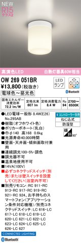 オーデリック OW269051BR(ランプ別梱) バスルームライト 調光調色 Bluetooth リモコン別売 LED 電球色〜昼光色 高演色LED R15 防湿型 オフホワイト