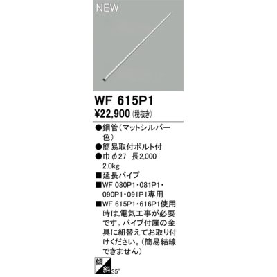 画像1: オーデリック WF615P1 シーリングファン 部材 延長パイプ 長2000 マットシルバー