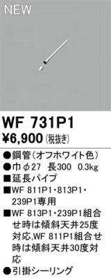 オーデリック WF731P1 シーリングファン 部材 延長パイプ 長300 オフホワイト