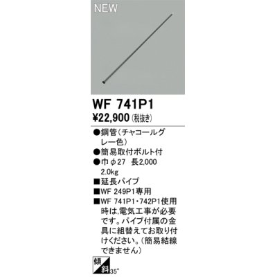 画像1: オーデリック WF741P1 シーリングファン 部材 延長パイプ 長2000 チャコールグレー