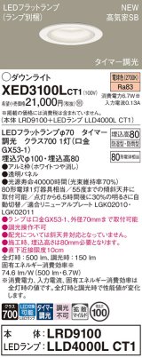 パナソニック XED3100LCT1(ランプ別梱) ダウンライト 埋込穴φ100 LED(電球色) 天井埋込型 軒下用 高気密SB形 拡散マイルド 防雨・防湿型 ホワイト