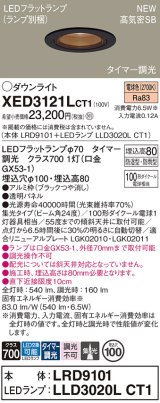 パナソニック XED3121LCT1(ランプ別梱) ダウンライト 埋込穴φ100 LED(電球色) 天井埋込型 軒下用 高気密SB形 集光24度 LEDランプ交換型 防雨・防湿型 ブラック