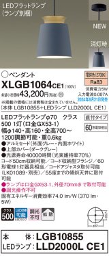 パナソニック XLGB1064CE1(ランプ別梱) ペンダント LED(電球色) 天井吊下型 直付タイプ アルミセード 拡散タイプ LEDランプ交換型 グレー