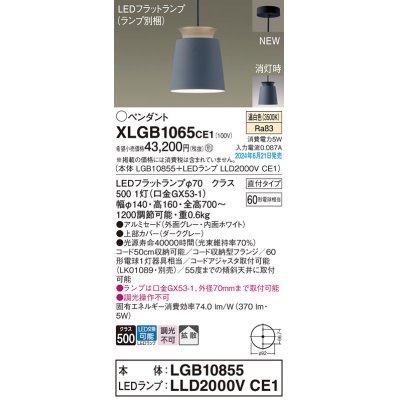 画像1: パナソニック XLGB1065CE1(ランプ別梱) ペンダント LED(温白色) 天井吊下型 直付タイプ アルミセード 拡散タイプ LEDランプ交換型 グレー