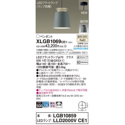 画像1: パナソニック XLGB1069CE1(ランプ別梱) ペンダント LED(温白色) 天井吊下型 直付タイプ アルミセード 拡散タイプ LEDランプ交換型 グリーン