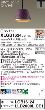 パナソニック　XLGB1624CE1(ランプ別梱)　ペンダント LED(電球色) 吊下型 鉄鋳物セードタイプ 拡散タイプ ダクトタイプ パープル