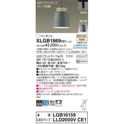 画像1: パナソニック XLGB1869CE1(ランプ別梱) ペンダント LED(温白色) 配線ダクト取付型 ダクトタイプ アルミセード 拡散タイプ LEDランプ交換型 グリーン