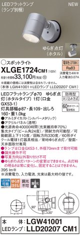 パナソニック XLGE1724CM1(ランプ別梱) スポットライト LED(電球色) 天井・壁直付型 屋外用 集光24度 LEDランプ交換型 パネル付型 防雨型 シルバーメタリック