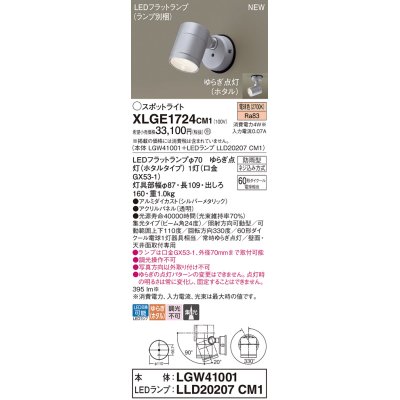 画像1: パナソニック XLGE1724CM1(ランプ別梱) スポットライト LED(電球色) 天井・壁直付型 屋外用 集光24度 LEDランプ交換型 パネル付型 防雨型 シルバーメタリック