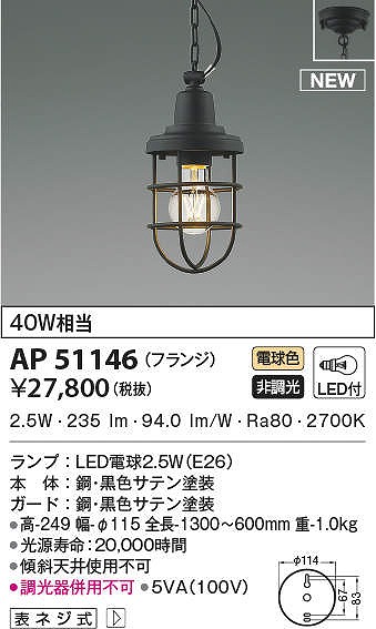 コイズミ照明 AP53830 ペンダント 非調光 LED一体型 温白色 フランジ