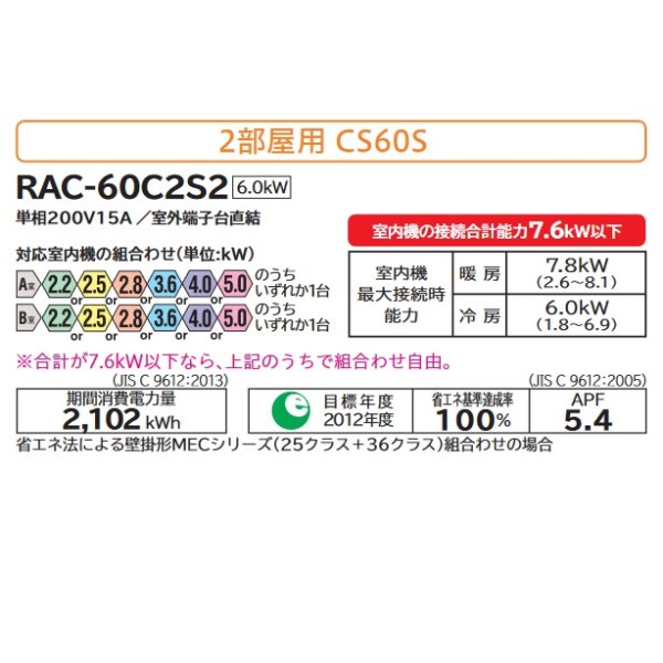 画像3: システムマルチ 日立　RAC-60C2S2　室外ユニット 2部屋用 CS60S 単相200V 室外機のみ  [♪●] (3)