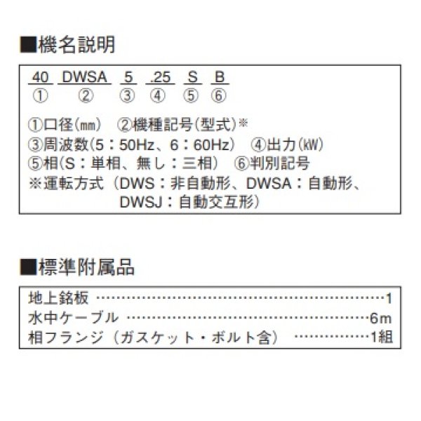 画像2: 荏原製作所　40DWSJ5.25SB　樹脂製汚水・雑排水用水中ポンプ 単相 50Hz 自動交互形 ♪ (2)