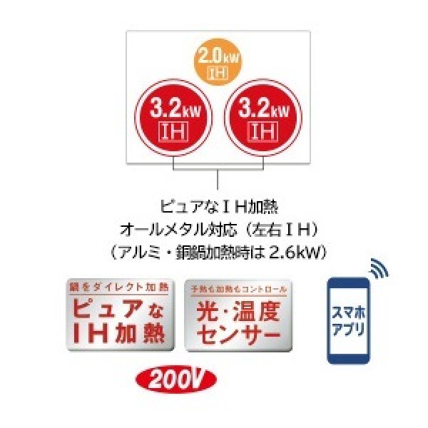 画像2: IHクッキングヒーター 日立　HT-M350KTWF(K)　M350Tシリーズ 3口IH ダブルオールメタル対応  幅75cm プレミアムブラック [♭♪] (2)