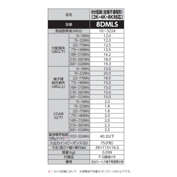 画像2: DXアンテナ　8DMLS　分配器 8分配器(全端子通電形) (2K・4K・8K対応) [￡] (2)