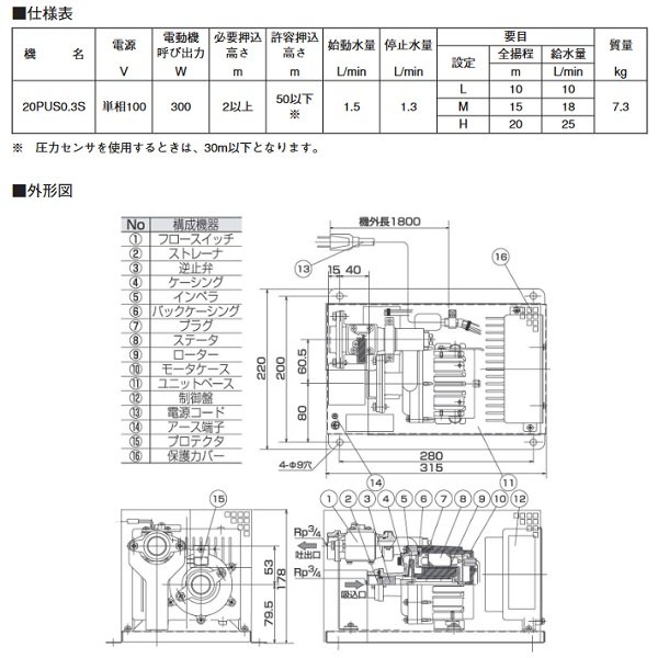 画像3: 荏原製作所　20PUS0.3S　PUS型 補助加圧給水ポンプユニット 300W 単相100V 50/60Hz ♪ (3)