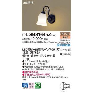 パナソニック LGB81438 ブラケット 壁直付型 LEDクリア電球（電球色