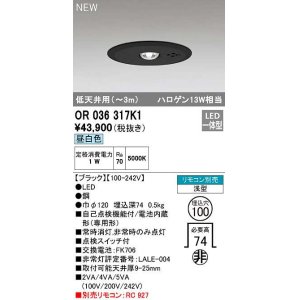 オーデリック OR036317K1 非常灯・誘導灯 埋込穴φ100 リモコン別売 LED