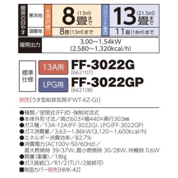 画像2: 長府/サンポット　FF-3022GP　ガスFF温風暖房機 コンパクトタイプ LPG用 [♪■] (2)