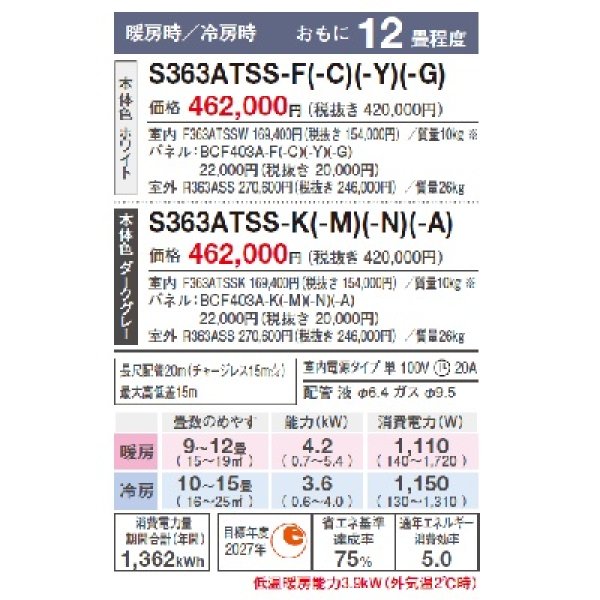 画像3: ダイキン　S363ATSS-Y　エアコン 12畳 ルームエアコン SXシリーズ risora 単相100V 20A 12畳程度 ストーンベージュ 受注生産品[♪▲§] (3)