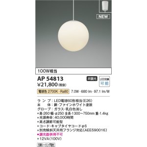 画像: コイズミ照明 AP54813 ペンダント 非調光 LED 電球色 フランジタイプ ファインホワイト