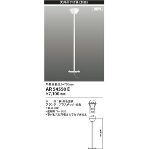 画像: コイズミ照明 AR54550E 非常用照明器具 誘導灯 吊り具 L=750mm 取付ビス別売 配線用コード付 フランジタイプ 白色