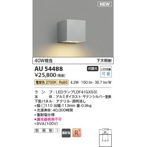 画像: コイズミ照明 AU54488 ブラケット 非調光 LED 電球色 下方照射 防雨型 サテンシルバー