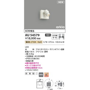 画像: コイズミ照明 AU54579 スポットライト 非調光 LED一体型 電球色 中角 防雨型 サテンホワイト