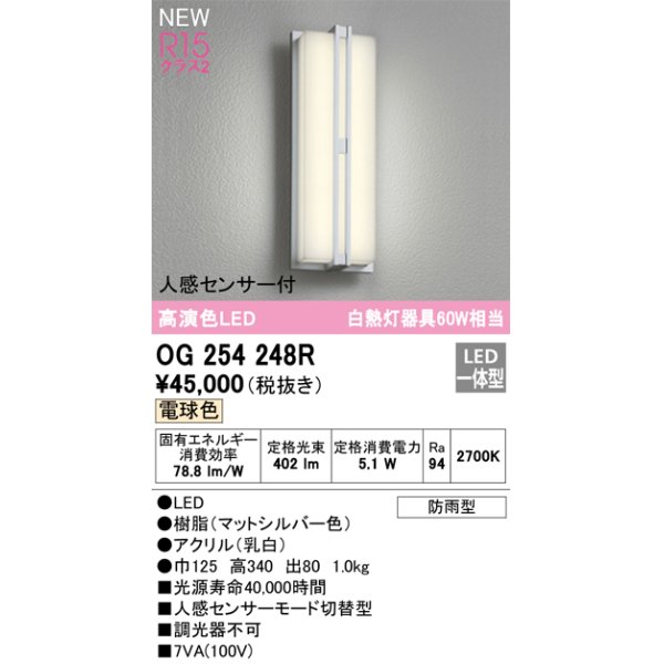 画像1: オーデリック OG254248R エクステリア ポーチライト LED一体型 電球色 高演色LED 人感センサー付 防雨型 (1)