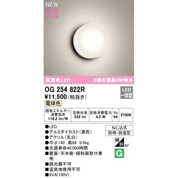 画像1: オーデリック OG254822R エクステリア ポーチライト LED一体型 電球色 高演色LED 防雨・防湿型 黒色 (1)