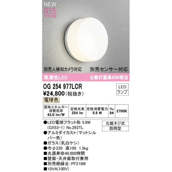 画像1: オーデリック OG254977LCR(ランプ別梱) エクステリア ポーチライト LEDランプ 電球色 高演色LED 防雨型 マットシルバー (1)