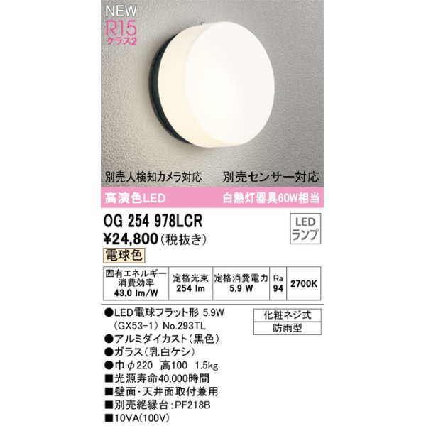 画像1: オーデリック OG254978LCR(ランプ別梱) エクステリア ポーチライト LEDランプ 電球色 高演色LED 防雨型 黒色 (1)