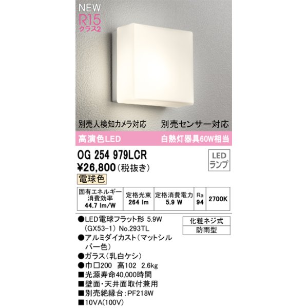 画像1: オーデリック OG254979LCR(ランプ別梱) エクステリア ポーチライト LEDランプ 電球色 高演色LED 防雨型 マットシルバー (1)