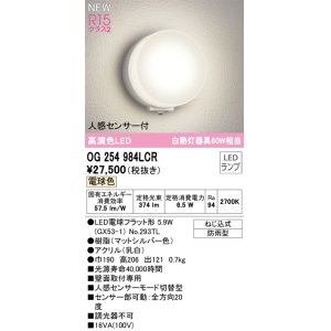 画像: オーデリック OG254984LCR(ランプ別梱) エクステリア ポーチライト LEDランプ 電球色 高演色LED 人感センサー付 防雨型 マットシルバー