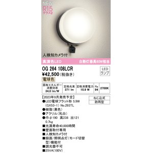 画像: オーデリック OG264108LCR(ランプ別梱) エクステリア ポーチライト LEDランプ 電球色 高演色LED 人検知カメラ付 防雨型 黒色