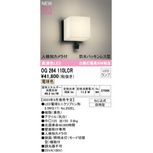 画像: オーデリック OG264110LCR(ランプ別梱) エクステリア ポーチライト LEDランプ 電球色 高演色LED 人検知カメラ付 防水パッキンレス型 防雨型 黒色