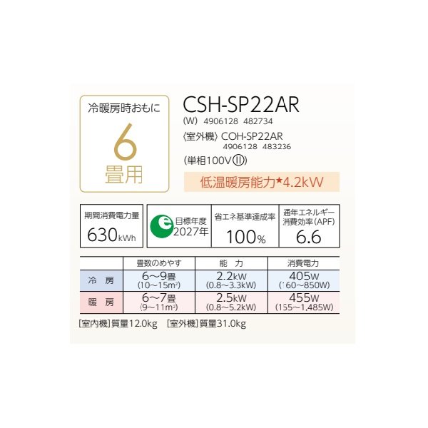 画像2: コロナ CSH-SP22AR(W) ルームエアコン ReLaLa SPシリーズ 単相100V 6畳用 (2)