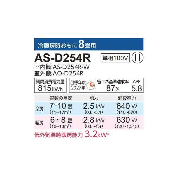 画像2: 富士通 AS-D254R エアコン 8畳 ルームエアコン Dシリーズ ノクリア 単相100V 8畳程度 ホワイト (AS-D253Nの後継品) (2)