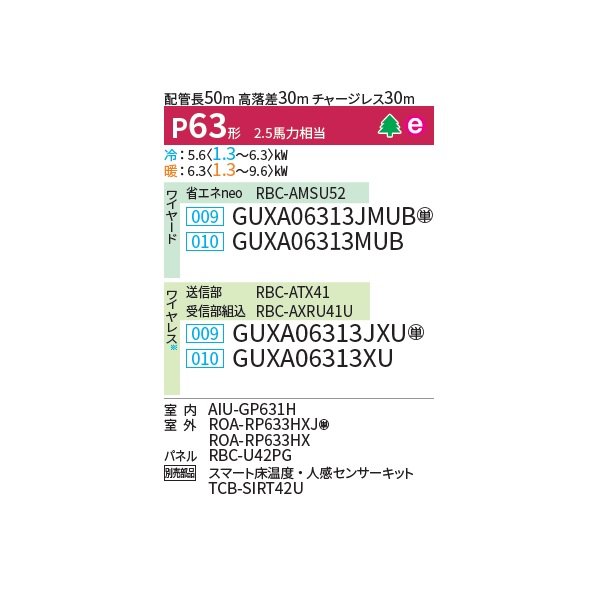 画像2: 日本キヤリア/旧東芝 GUXA06313JXU 業務用エアコン 天井カセット形 4方向吹出し ウルトラパワーエコ シングル P63 2.5馬力 単相200V ワイヤレス ♪ (2)