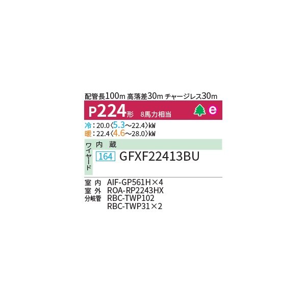 画像2: 日本キヤリア/旧東芝 GFXF22413BU 業務用エアコン 床置形 スタンド ウルトラパワーエコ 同時ダブルツイン P224 8馬力 三相200V ワイヤード ♪ (2)