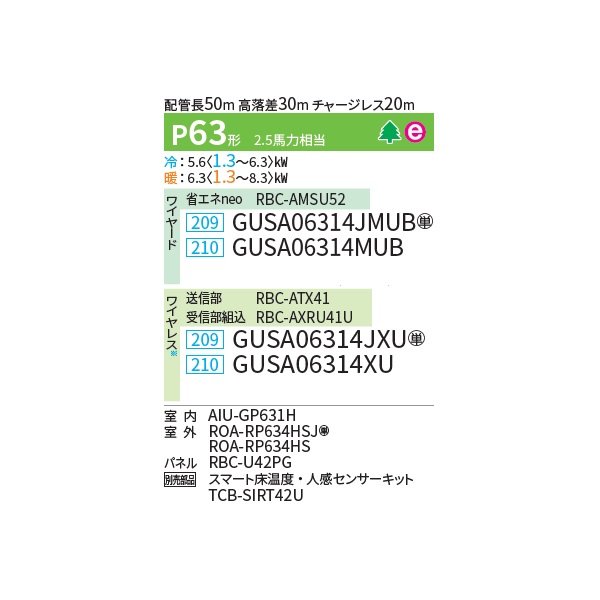 画像2: 日本キヤリア/旧東芝 GUSA06314JXU 業務用エアコン 天井カセット形 4方向吹出し スーパーパワーエコゴールド シングル P63 2.5馬力 単相200V ワイヤレス ♪∀ (2)