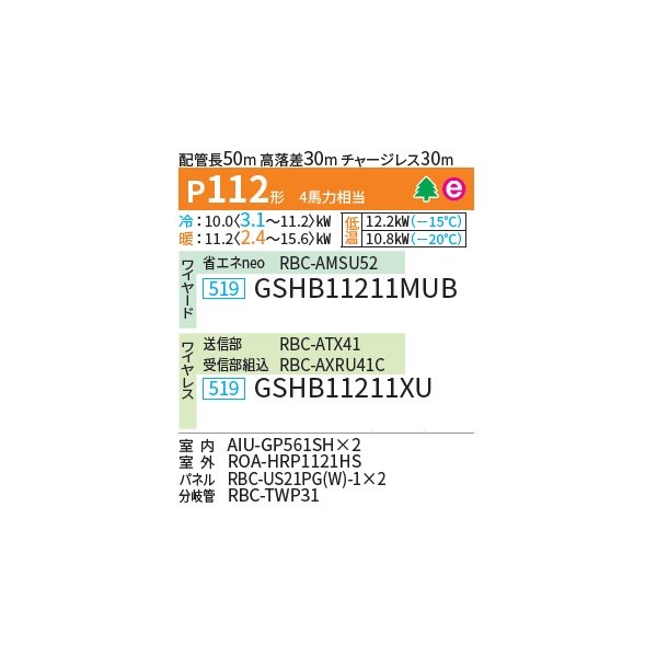 画像2: 日本キヤリア/旧東芝 GSHB11211XU 業務用エアコン 天井カセット形 1方向吹出し スーパーパワーエコ暖太郎 同時ツイン P112 4馬力 三相200V ワイヤレス 受注生産品 ♪§ (2)