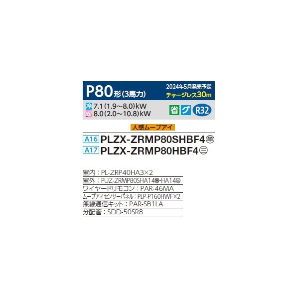 画像2: 三菱 PLZX-ZRMP80HBF4 業務用エアコン 4方向天井カセット i-スクエアタイプ スリムZR 同時ツイン P80形 3馬力 三相 200V ワイヤード ♪∀ (2)