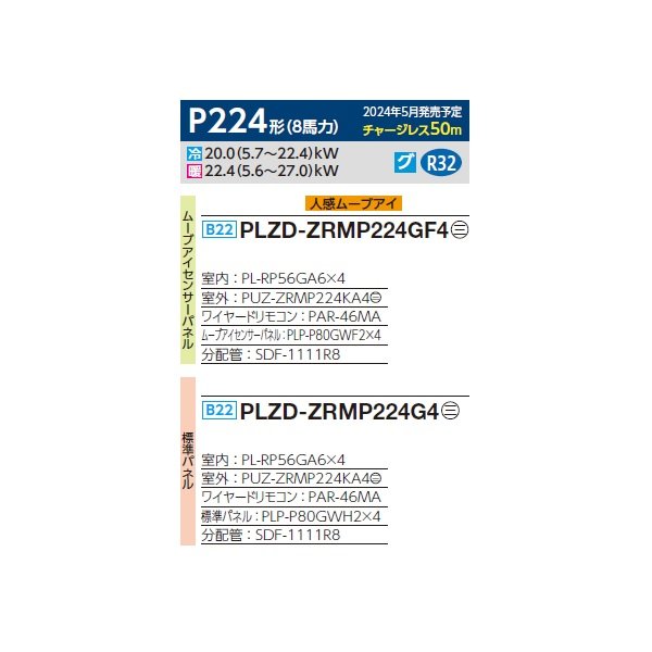 画像2: 三菱 PLZD-ZRMP224G4 業務用エアコン 4方向天井カセット コンパクトタイプ スリムZR 同時フォー P224形 8馬力 三相 200V ワイヤード ♪∀ (2)