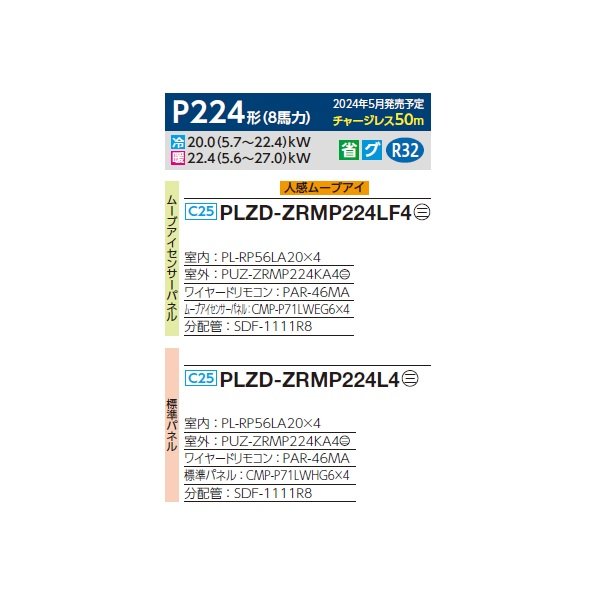 画像2: 三菱 PLZD-ZRMP224L4 業務用エアコン 2方向天井カセット スリムZR 同時フォー P224形 8馬力 三相 200V ワイヤード ♪∀ (2)