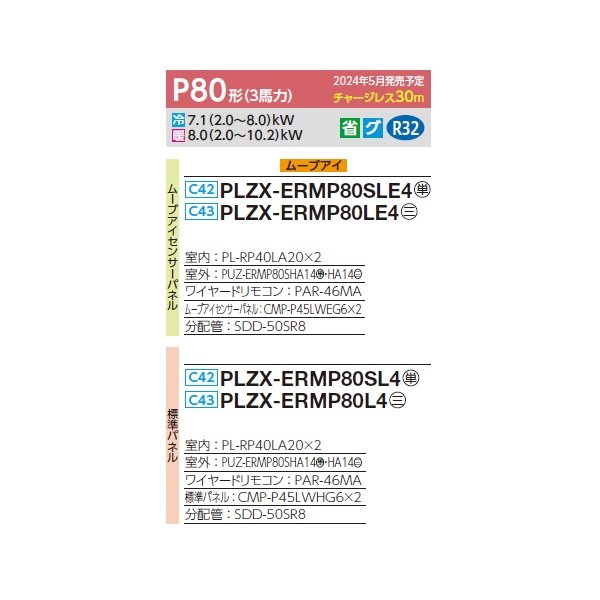 画像2: 三菱 PLZX-ERMP80SLE4 業務用エアコン 2方向天井カセット スリムER 同時ツイン P80形 3馬力 単相 200V ワイヤード ♪∀ (2)